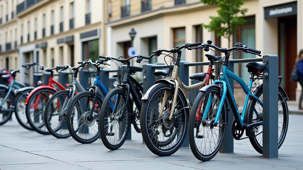 Vélos classiques et électriques garés devant un immeuble urbain à Paris