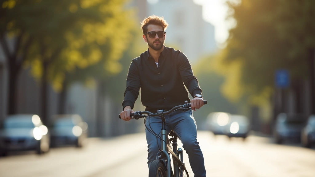 Cycliste urbain moderne sur un vélo électrique en ville